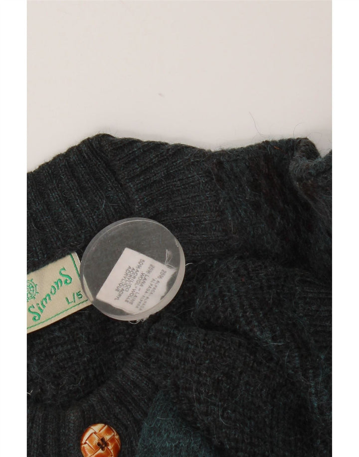 Maglione cardigan da uomo vintage grande lana di alpaca blu Argyle/diamante