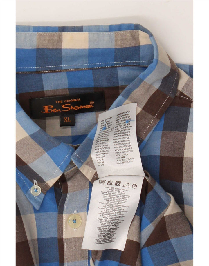 Camicia da uomo Ben Sherman XL in cotone a quadretti blu