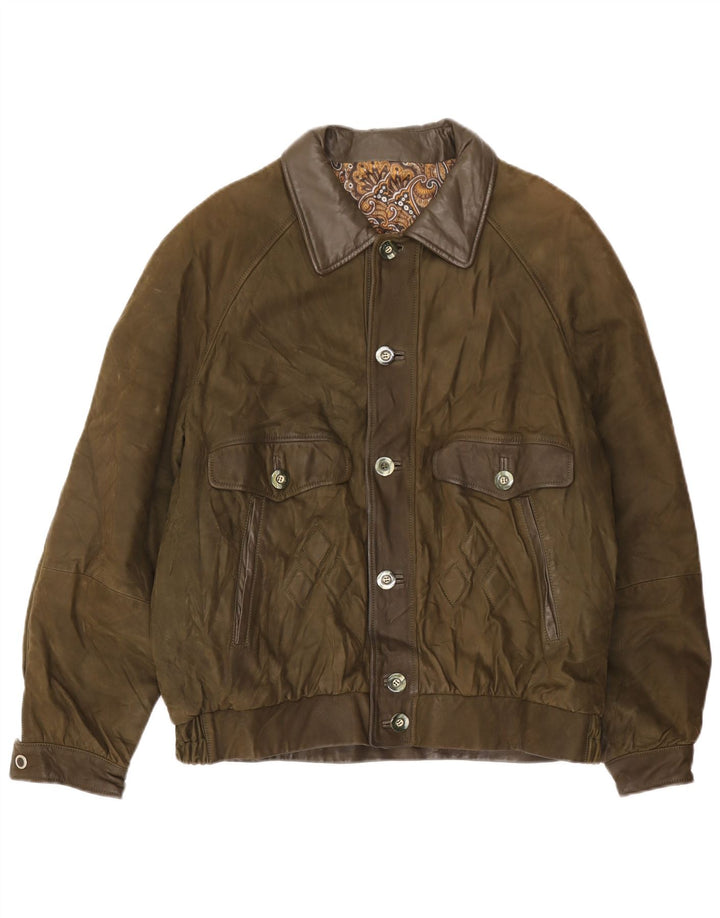 Giacca in pelle vintage da uomo UK 42 XL Verde