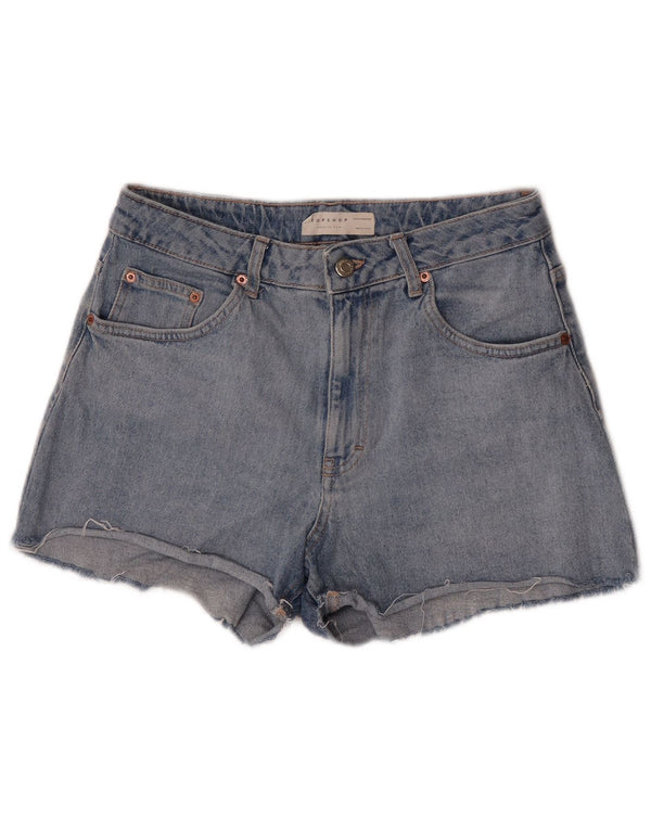 Pantaloncini di jeans a vita alta per mamma da donna Topshop UK 12 medi W30 blu
