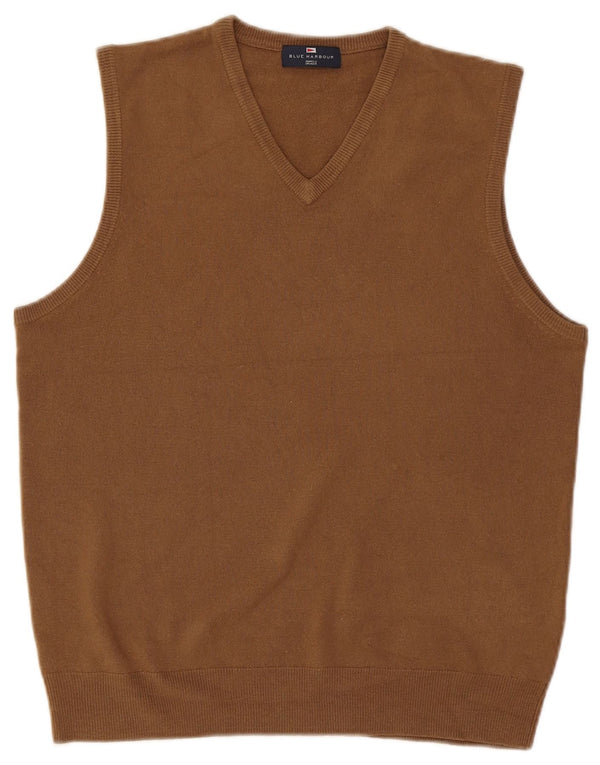 Canotta da uomo Marks & Spencer blu Harbour Vest, acrilico beige medio
