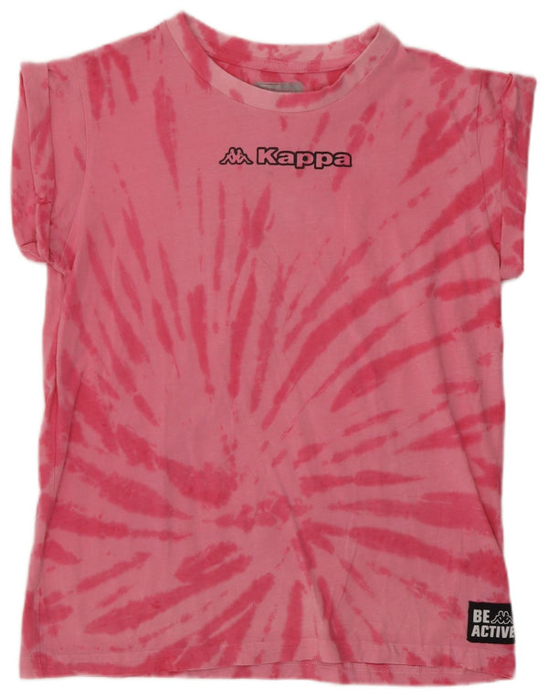 T-shirt grafica da donna Kappa Top UK 14 cotone tie-dye rosa medio