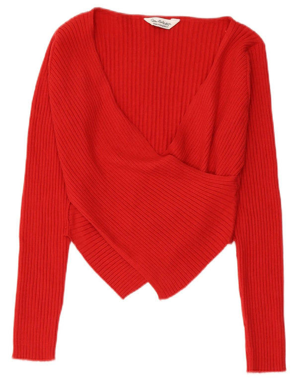 Miss Selfridge Maglione corto con scollo a V da donna UK 10 Piccolo rosso in viscosa