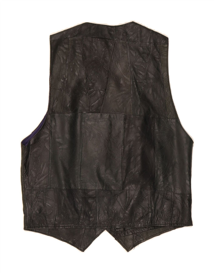VINTAGE Mens Leather Waistcoat Medium Black Vintage Vintage and Second-Hand Vintage from Messina Hembry 