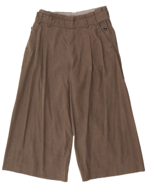 Pantaloni capri da donna a gamba larga a vita alta G-Star W29 L20 Lyocell kaki
