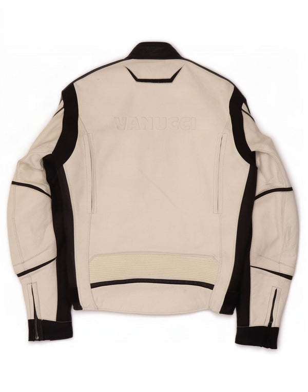 Giacca da pilota in pelle grafica da uomo Vanucci EU 48 Small White Colourblock