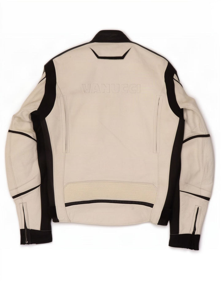 Giacca da pilota in pelle grafica da uomo Vanucci EU 48 Small White Colourblock