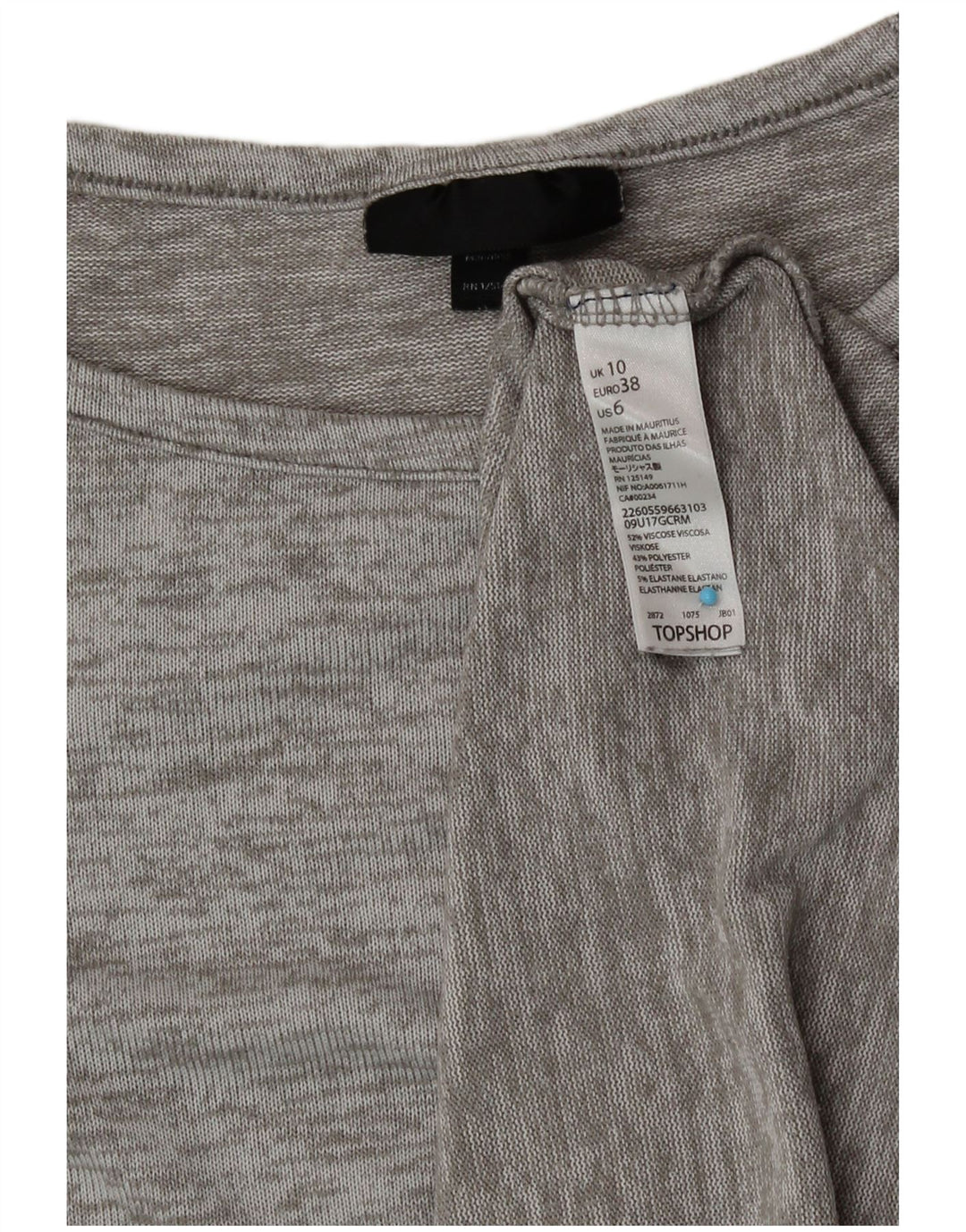 Topshop Top da donna a maniche lunghe UK 10 piccolo in viscosa chiazzata grigia