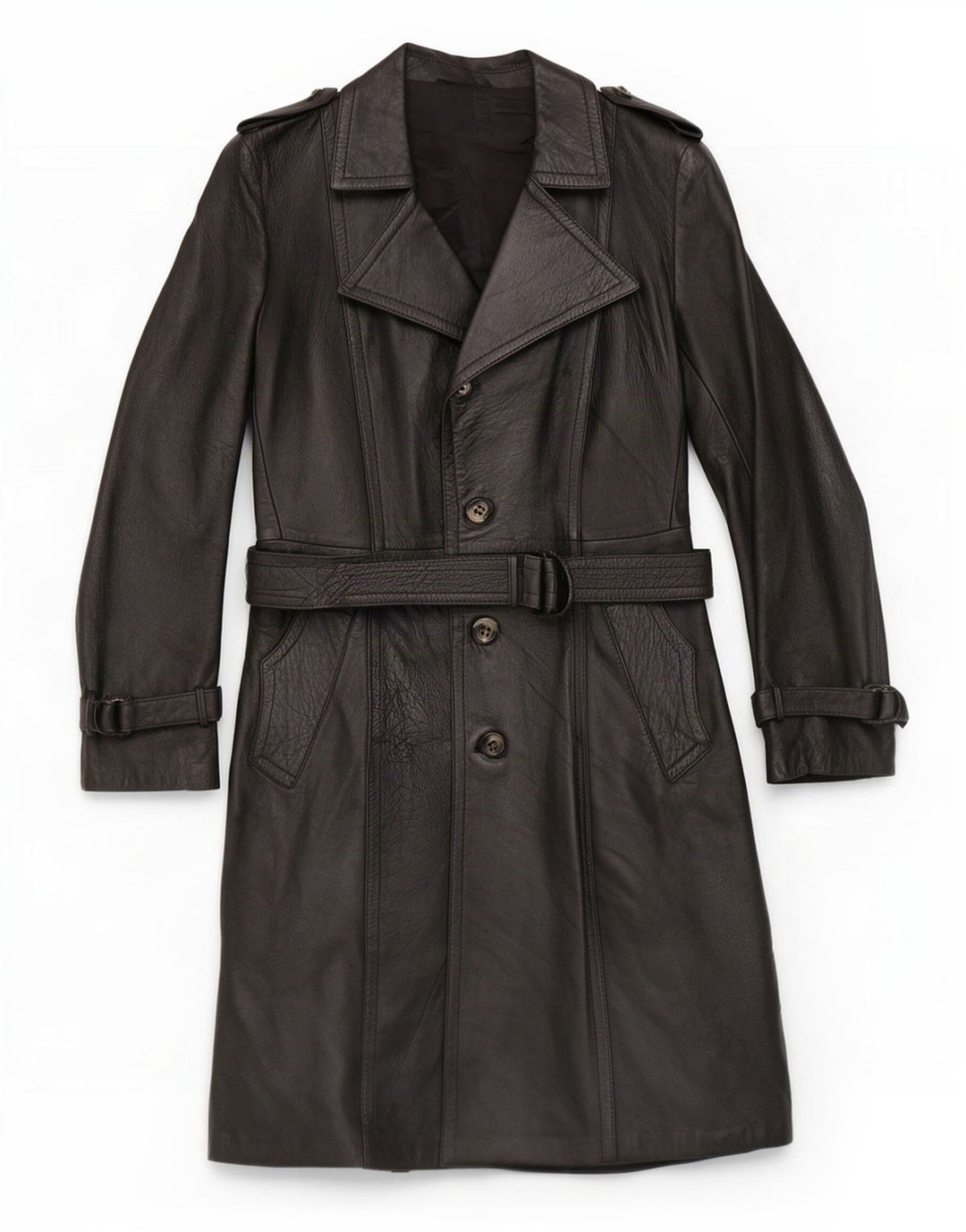 Trench da uomo vintage in pelle IT 46 piccolo nero