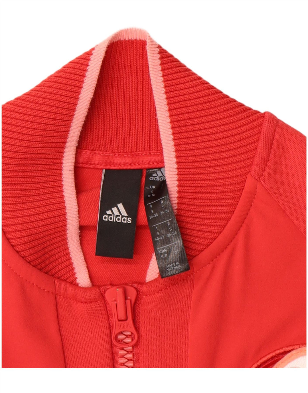 Giacca da tuta da donna ADIDAS UK 8/10 Small Nylon rosso a blocchi di colore