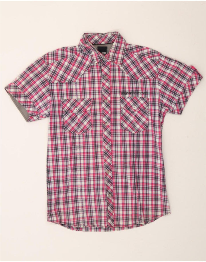 JACK & JONES Mens Graphic Short Sleeve Shirt Small Pink Check Cotton Vintage Jack & Jones and Second-Hand Jack & Jones from Messina Hembry 