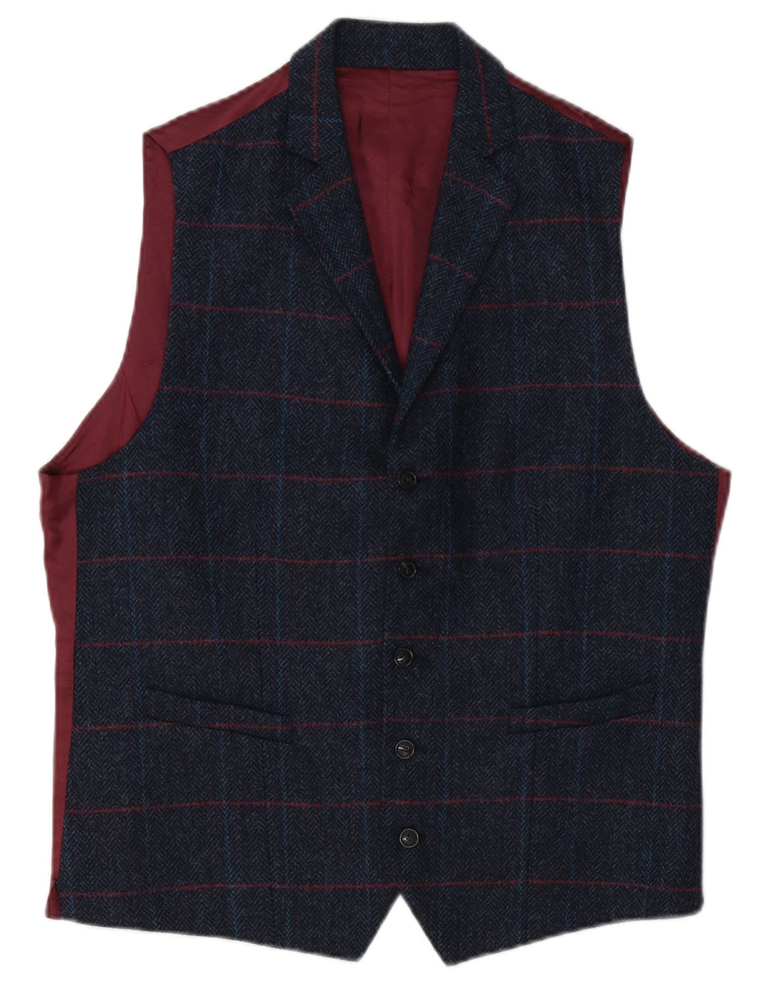 Gilet da uomo Hawes & Curtis UK 40 Viscosa a quadri blu navy medio