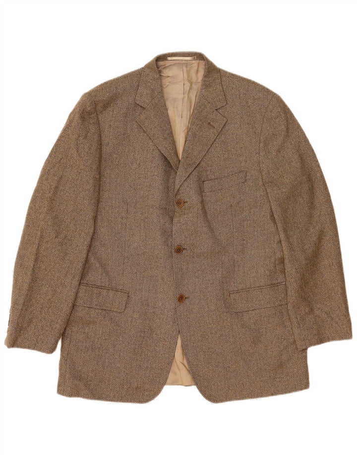 Giacca blazer a 3 bottoni Marks & Spencer da uomo UK 42 grande spina di pesce marrone