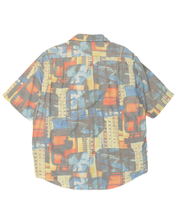 Camicia a maniche corte vintage da uomo con motivo astratto, colore medio, multicolore