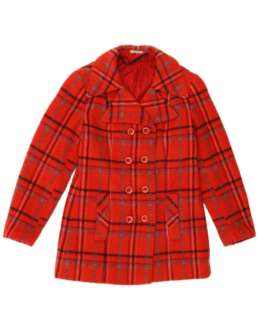 VINTAGE Girls Double Breasted Coat 12-13 Years Red Plaid Wool