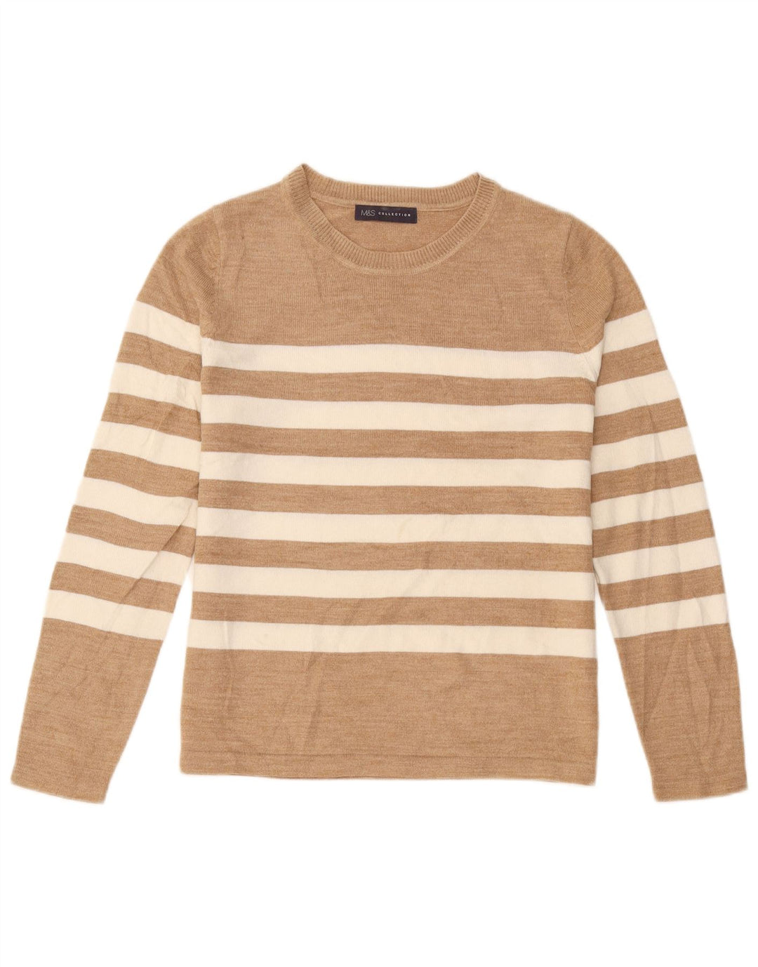 Maglione maglione con scollo a barca da donna Marks & Spencer UK 12 a righe beige medio