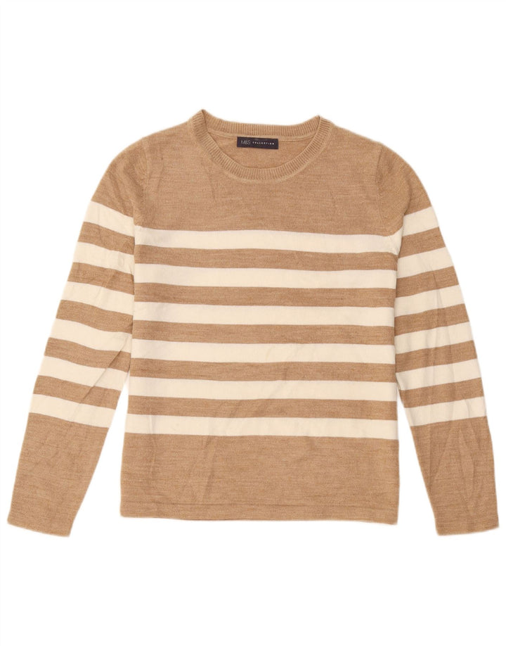 Maglione maglione con scollo a barca da donna Marks & Spencer UK 12 a righe beige medio