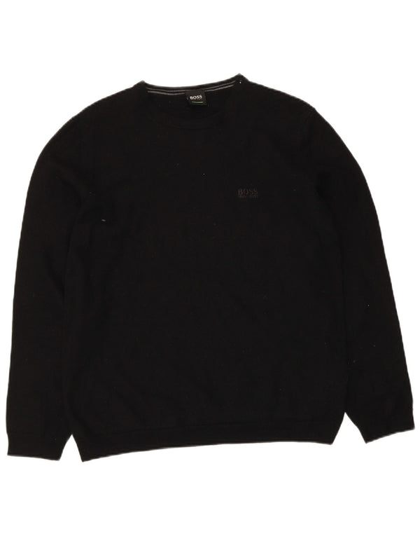 Maglione maglione da donna con scollo a barca Hugo Boss UK 14 grande lana vergine nera