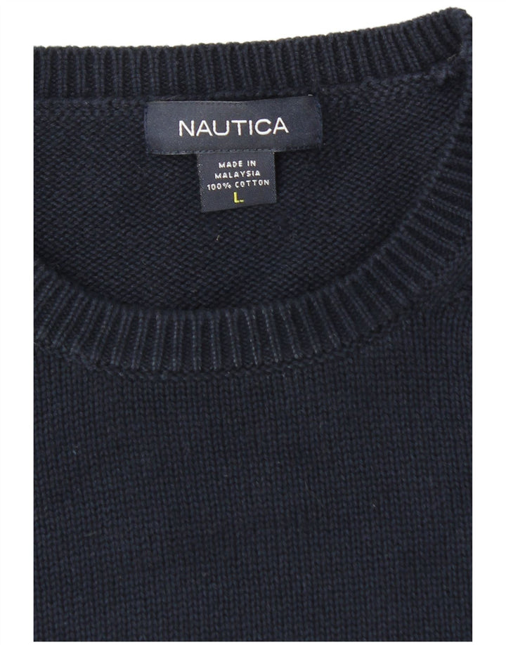 NAUTICA Maglione girocollo da uomo grande in cotone blu navy