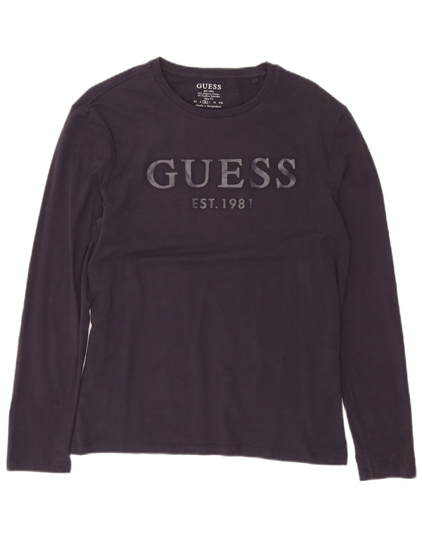 Guess Top da uomo slim fit con grafica a maniche lunghe UK 36 Small in cotone blu navy
