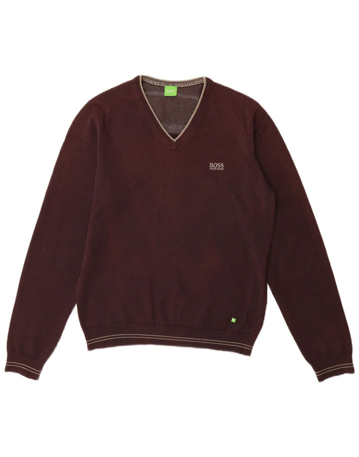 Maglione da uomo HUGO BOSS con scollo a V piccolo in cotone marrone