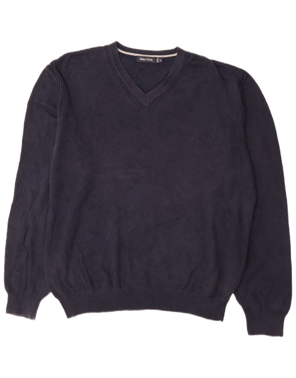 Maglione da uomo con scollo a V Nautica XL in cotone blu navy