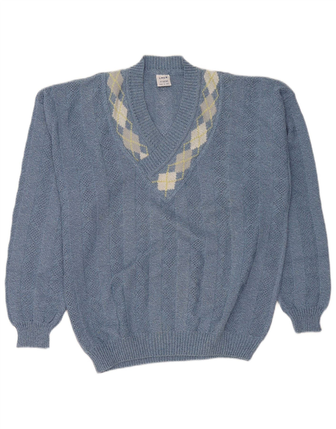 Maglione da donna con scollo a V Lasa IT 46/48 Large Blue Argyle/Diamond