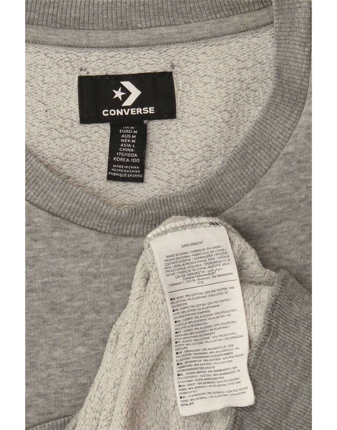 CONVERSE Felpa da uomo Maglione in cotone grigio medio