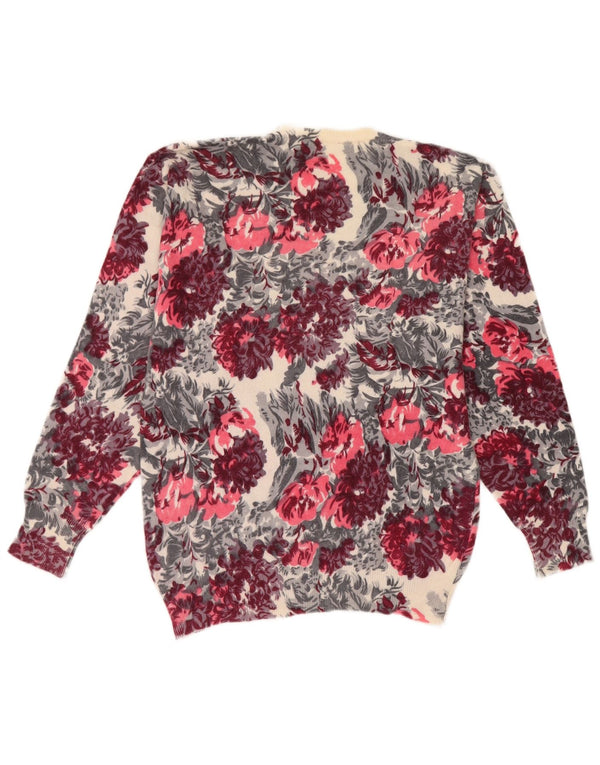 Maglione maglione girocollo da donna vintage IT 46 grande motivo floreale multicolore