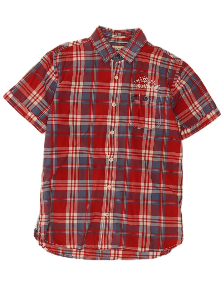 Camicia a maniche corte da uomo Tommy Hilfiger in cotone a quadri rossi piccoli