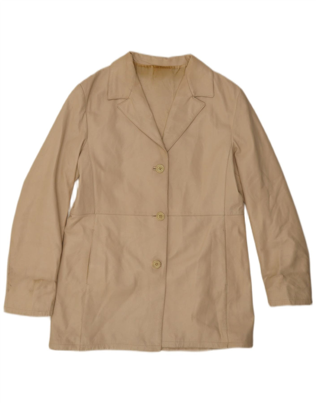 Giacca blazer in pelle vintage da donna a 3 bottoni IT 48 XL in pelle beige