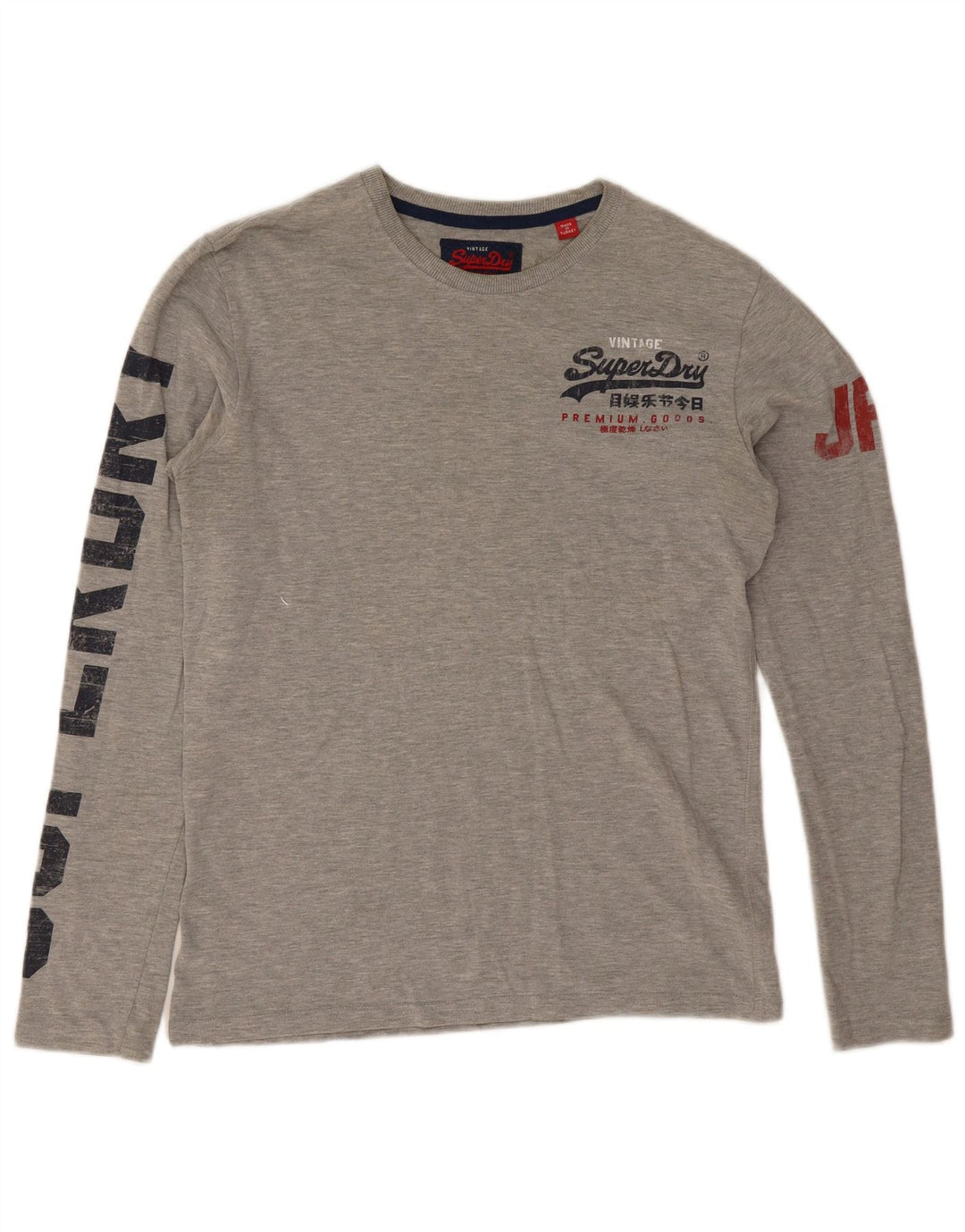 Top grafico da uomo Superdry a maniche lunghe in cotone chiazzato grigio medio