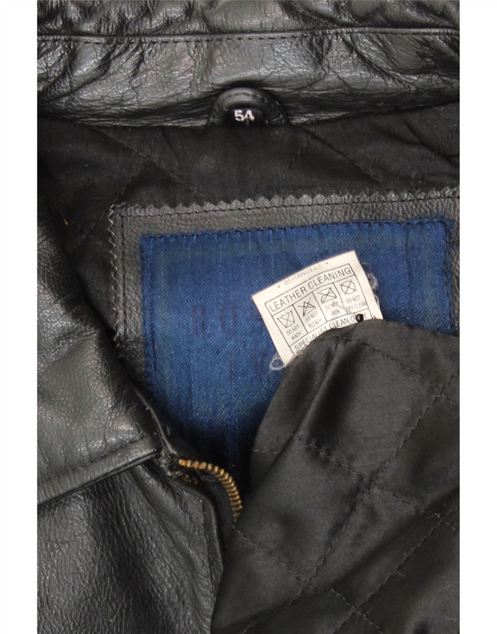 Giacca bomber in pelle da uomo vintage IT 54 2XL Pelle nera
