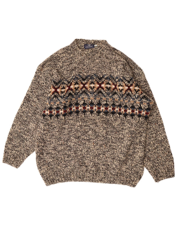 Maglione vintage da uomo girocollo 2XL in lana Fair Isle multicolore