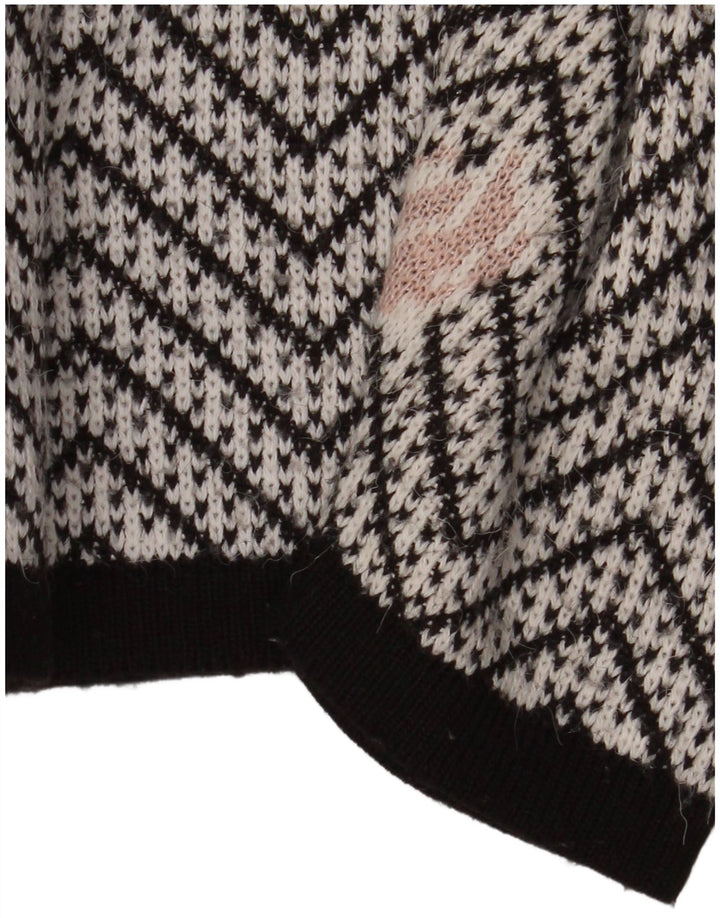 Maglione cardigan da donna vintage UK 16 grande Chevron bianco