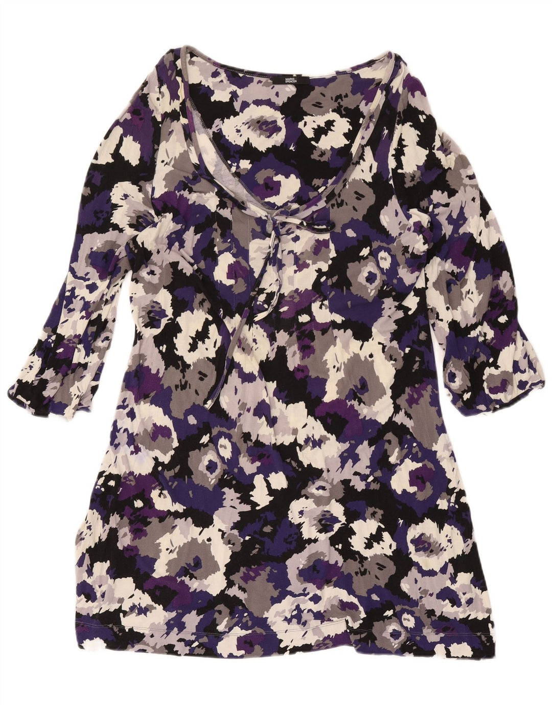 Abito basic da donna Marks & Spencer con maniche a 3/4 UK 16 Large Purple Camouflage