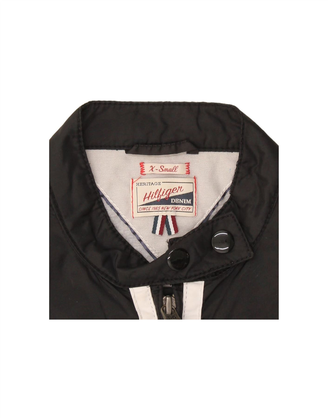 TOMMY HILFIGER Womens Graphic Bomber Jacket UK 6 XS Black Nylon Vintage Tommy Hilfiger and Second-Hand Tommy Hilfiger from Messina Hembry 