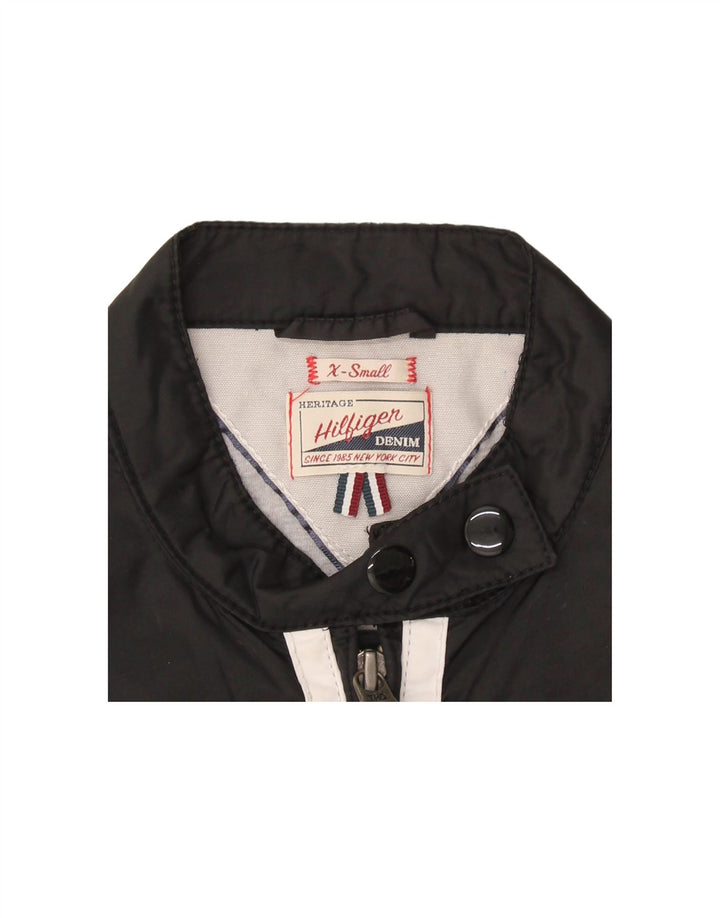 TOMMY HILFIGER Womens Graphic Bomber Jacket UK 6 XS Black Nylon Vintage Tommy Hilfiger and Second-Hand Tommy Hilfiger from Messina Hembry 