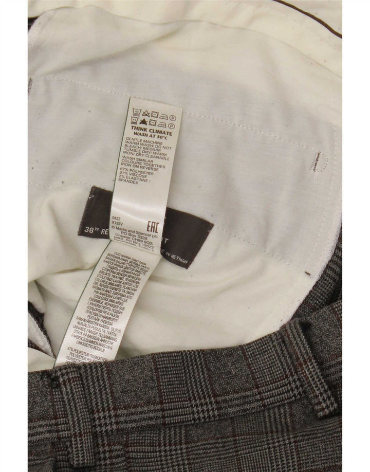 Pantaloni da abito vestibilità regolare Marks & Spencer da uomo W38 L31 Poliestere a quadri grigi