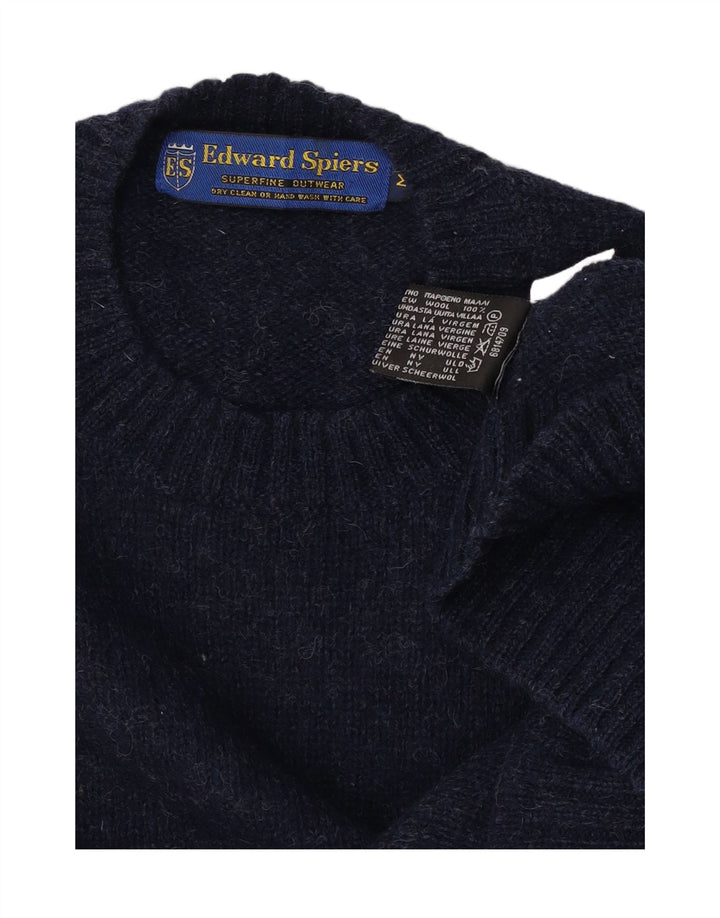 Maglione maglione girocollo da uomo Edward Spiers lana media blu navy