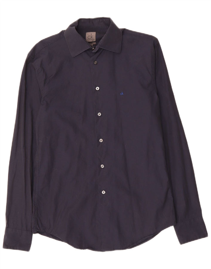 CALVIN KLEIN Camicia slim fit da uomo piccola in cotone blu navy