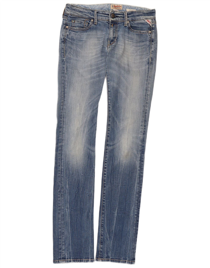REPLAY Jeans slim da donna con perle W28 L34 cotone floreale blu