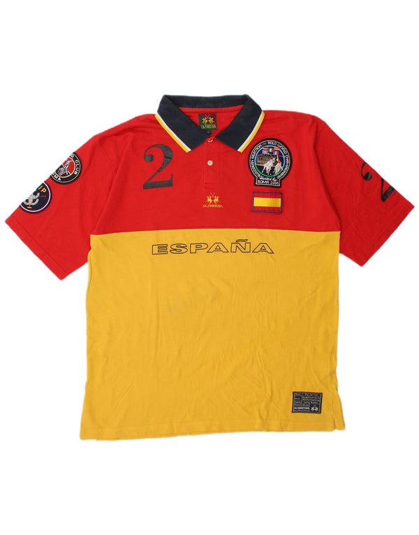 Polo da rugby grafica da uomo La Martina Espana 2XL cotone color block rosso