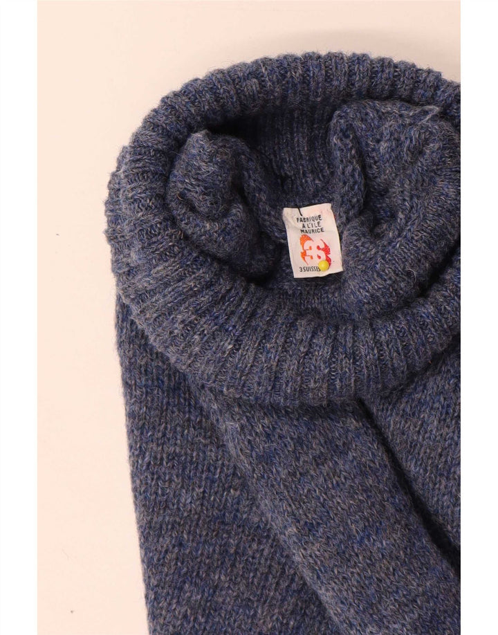 Maglione vintage da uomo con collo alto e collo alto, piccolo, in lana vergine blu