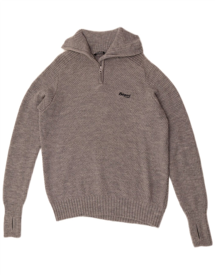 Maglione da uomo Bergans con zip e collo XL in lana merino grigia