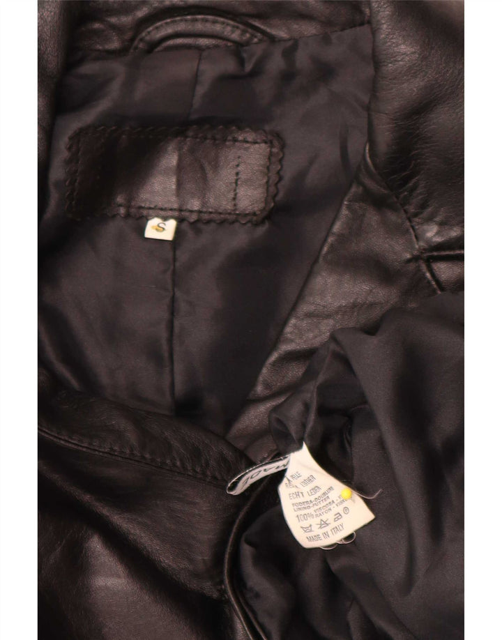 Giacca blazer in pelle oversize da donna vintage a 3 bottoni UK 10 piccola nera