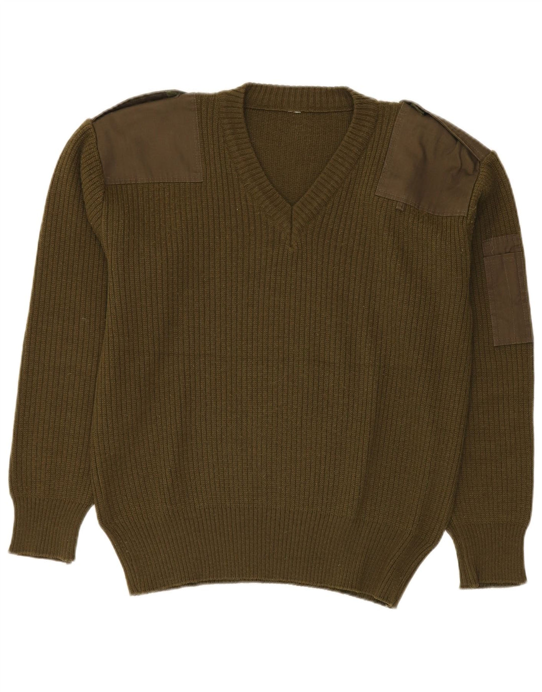Maglione militare vintage da uomo con scollo a V verde medio