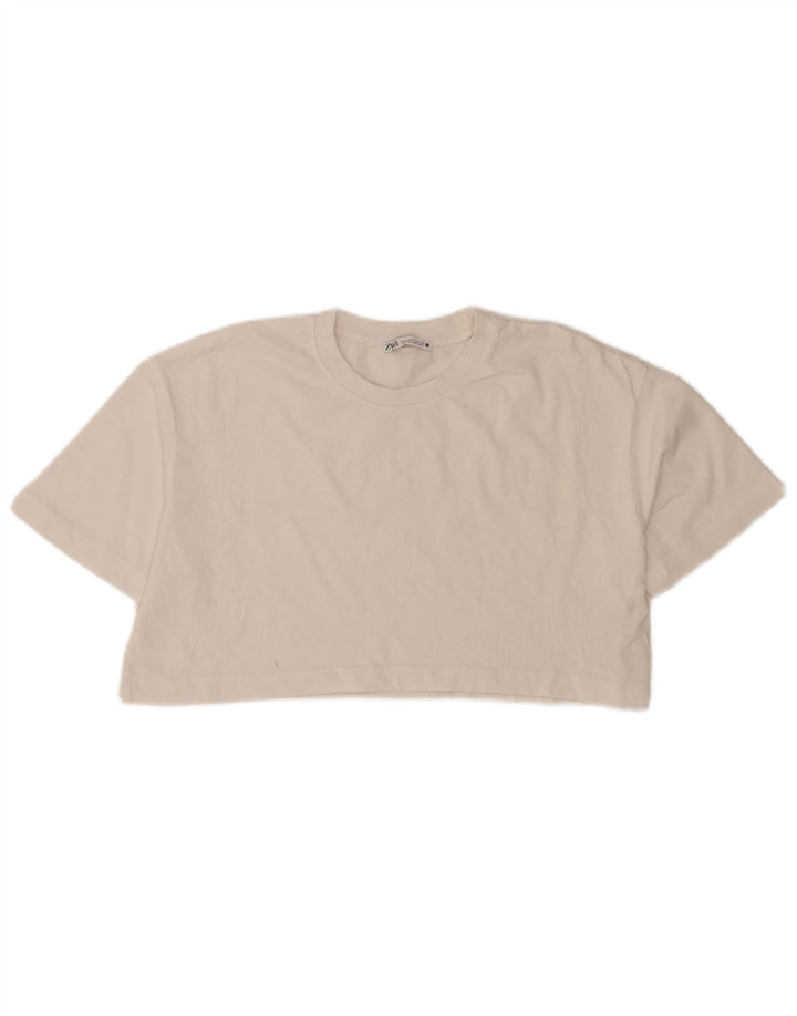 T-shirt corta oversize da donna Zara UK 10 piccola in cotone bianco