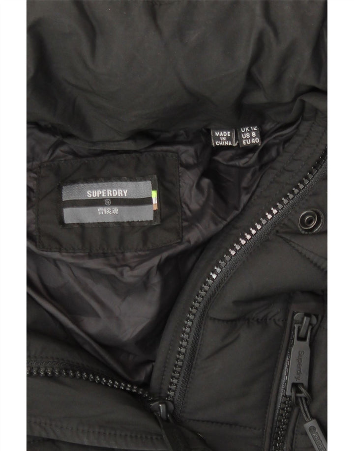 Giacca imbottita con cappuccio da donna Superdry UK 12 medio nero poliestere