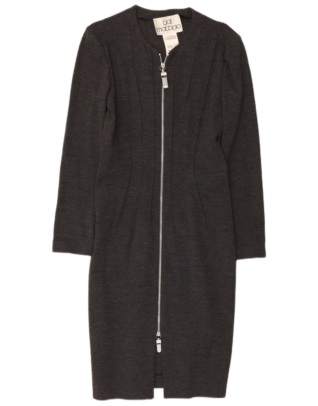 GAI MATTIOLO Abito aderente a maniche lunghe da donna UK 16 Large Grigio Lana Vergine